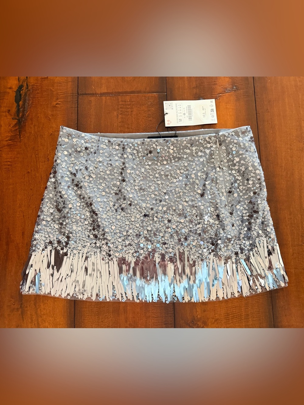 Zara Silver Sequin Fringe Mini Skirt
